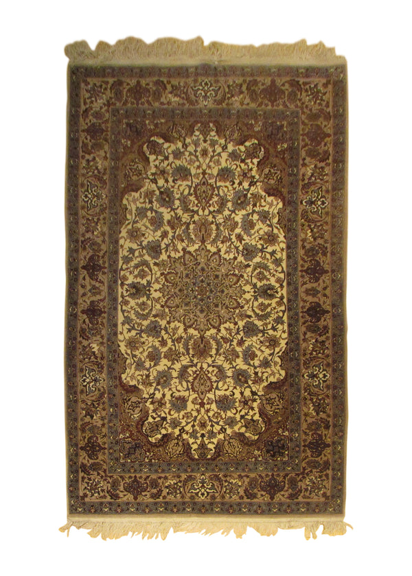 A29783 Oriental Rug Chinese Handmade Area Traditional 3'7'' x 5'11'' -4x6- Whites Beige Brown Isfahan Floral Design