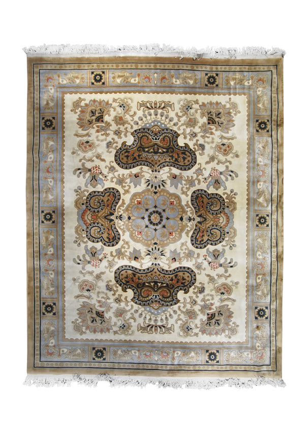 A30200 Oriental Rug Chinese Handmade Area Traditional 8'0'' x 10'0'' -8x10- Whites Beige Blue Floral Design