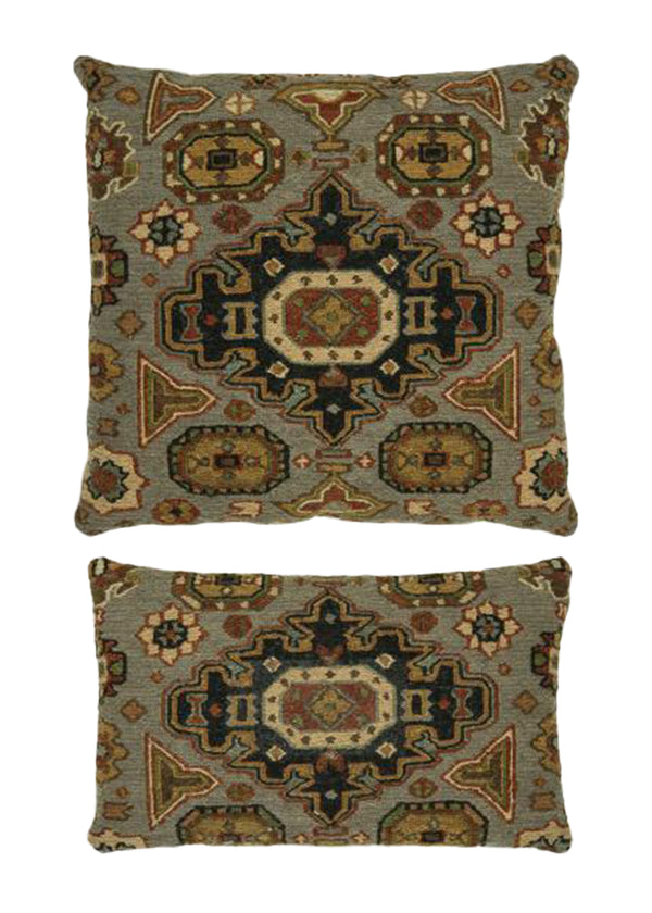A31426 Oriental Rug Indian Handmade Pillow Transitional 1'10'' x 1'10'' -2x2- Gray Yellow Gold Geometric Design