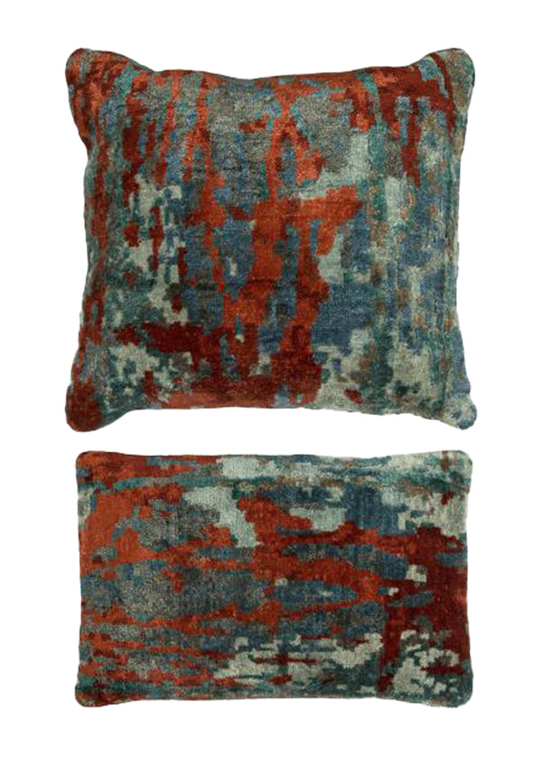 A31439 Oriental Rug Indian Handmade Pillow Modern 1'10'' x 1'10'' -2x2- Blue Red Gray Splatter Abstract Design