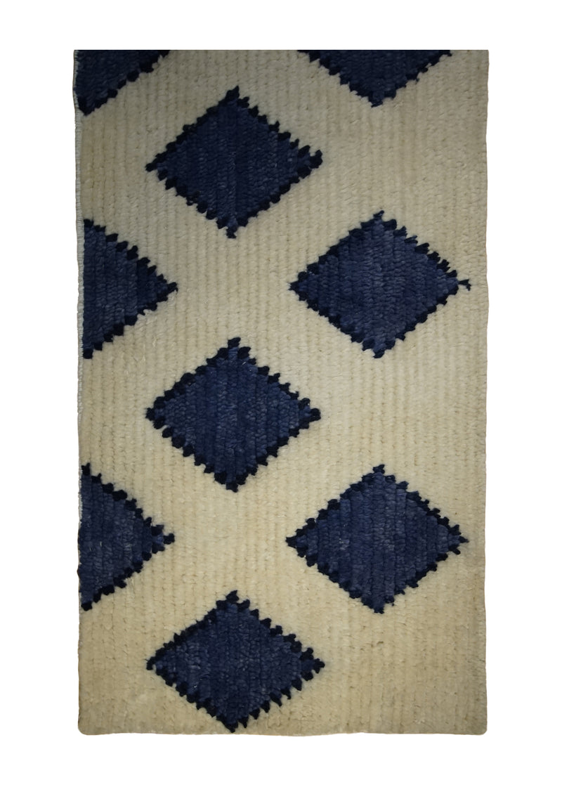 A31664 Oriental Rug Moroccan Handmade Runner Transitional 2'11'' x 10'6'' -3x11- Whites Beige Blue Geometric Design