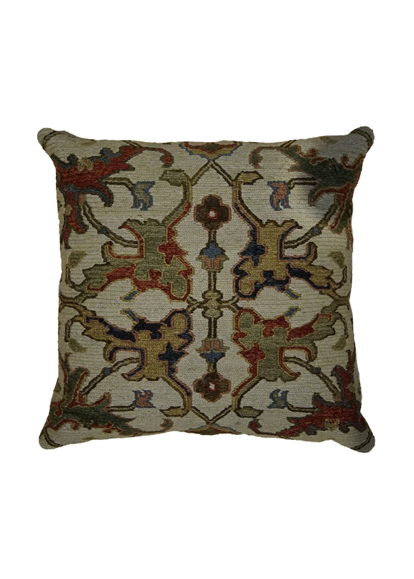 A32570 Oriental Rug Indian Handmade Pillow Transitional 1'10'' x 1'10'' -2x2- Whites Beige Red Geometric Design