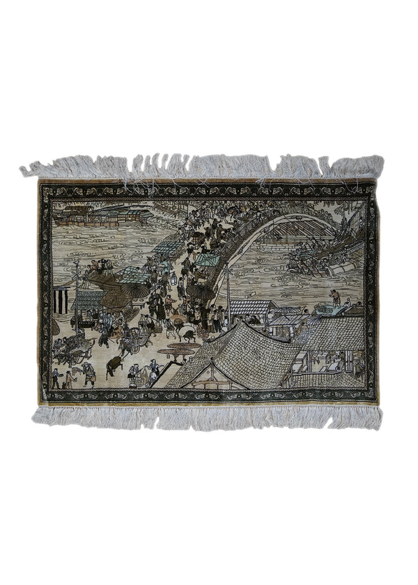 A33010 Oriental Rug Chinese Handmade Area Traditional 2'0'' x 3'0'' -2x3- Whites Beige Pictorial Design