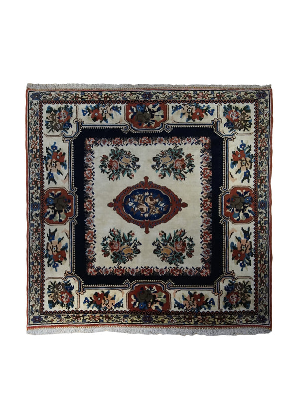 A33275 Persian Rug Bakhtiari Handmade Square Tribal 5'3'' x 5'4'' -5x5- Whites Beige Red Floral Gol Farang Design