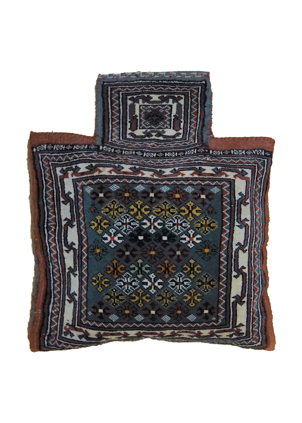 A33506 Persian Rug Yalameh Handmade Pillow Tribal 1'6'' x 2'0'' -2x2- Blue Geometric Design