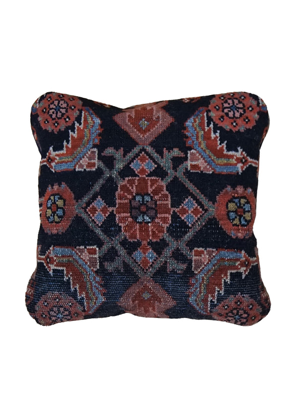 A33768 Persian Rug Mahal Handmade Pillow Tribal 1'4'' x 1'4'' -1x1- Red Blue Floral Design