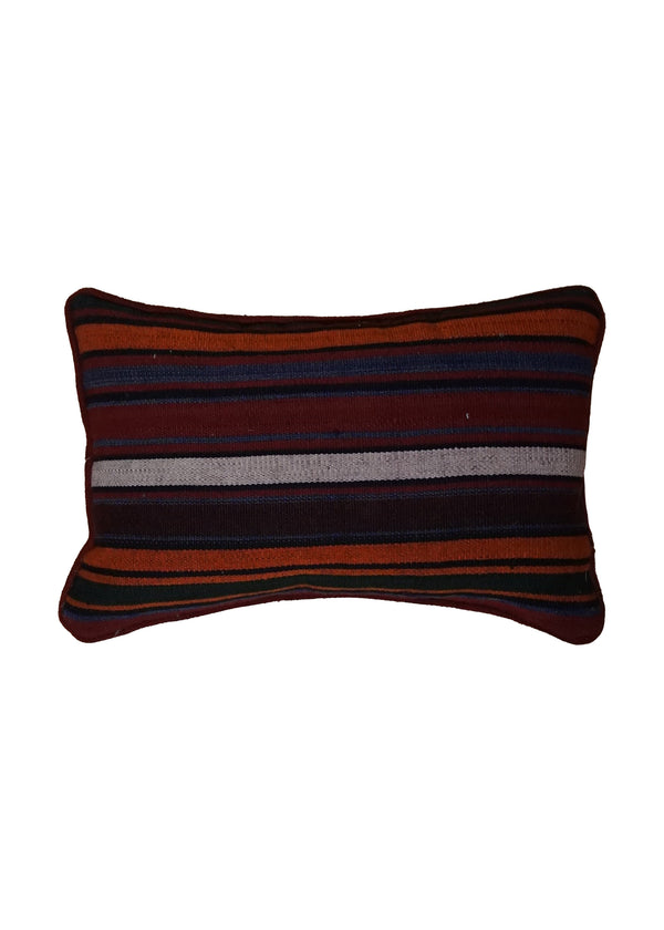A33773 Persian Rug Shiraz Handmade Pillow Tribal 0'11'' x 1'5'' -1x1- Multi-color Red Orange Geometric Stripes Design