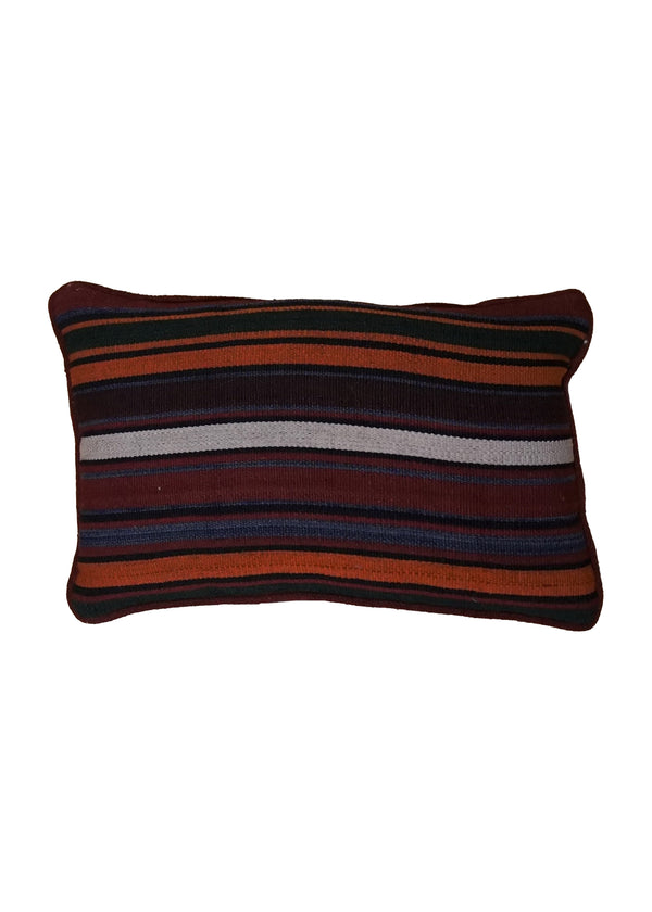 A33774 Persian Rug Shiraz Handmade Pillow Antique Tribal 0'11'' x 1'5'' -1x1- Multi-color Red Orange Geometric Stripes Design