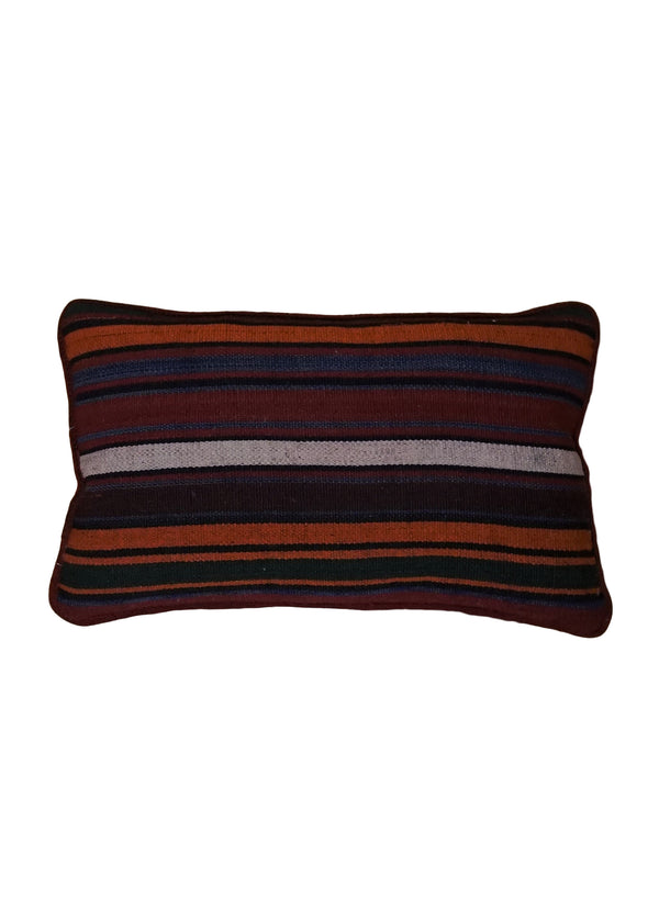 A33775 Persian Rug Shiraz Handmade Pillow Antique Tribal 0'11'' x 1'5'' -1x1- Multi-color Red Orange Geometric Stripes Design