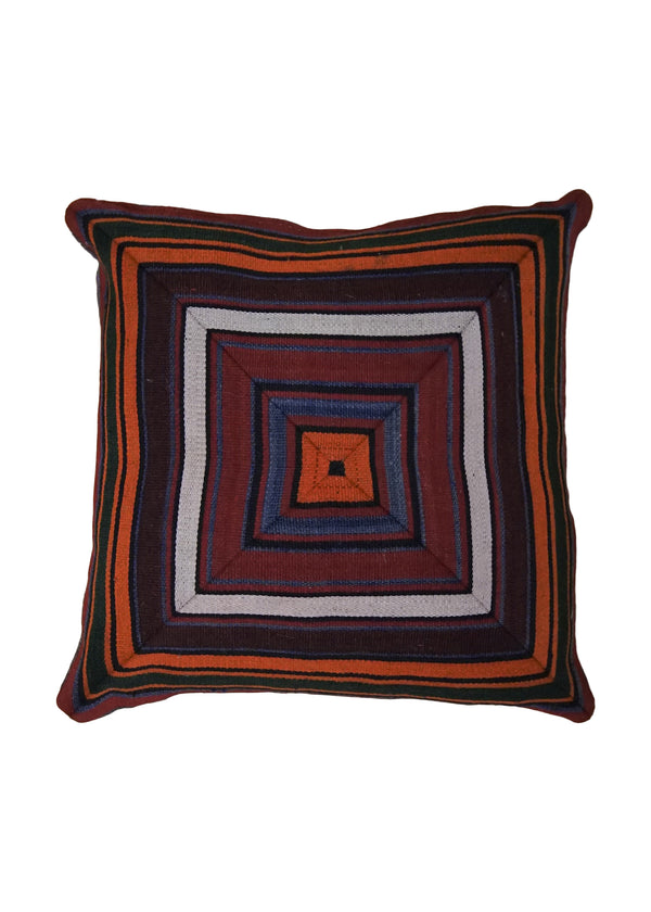 A33776 Persian Rug Shiraz Handmade Pillow Antique Tribal 1'7'' x 1'7'' -2x2- Multi-color Red Orange Geometric Stripes Design