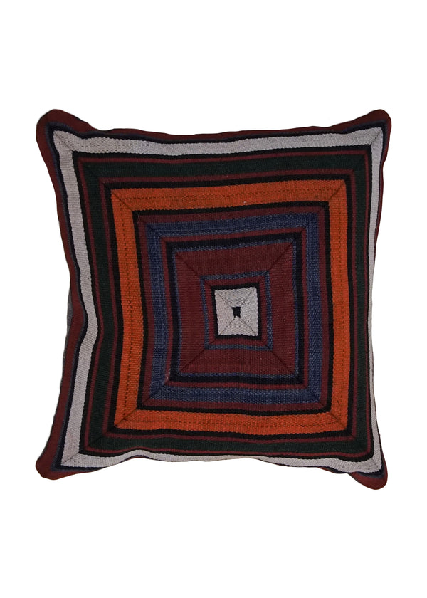 A33777 Persian Rug Shiraz Handmade Pillow Antique Tribal 1'4'' x 1'4'' -1x1- Multi-color Red Orange Geometric Stripes Design