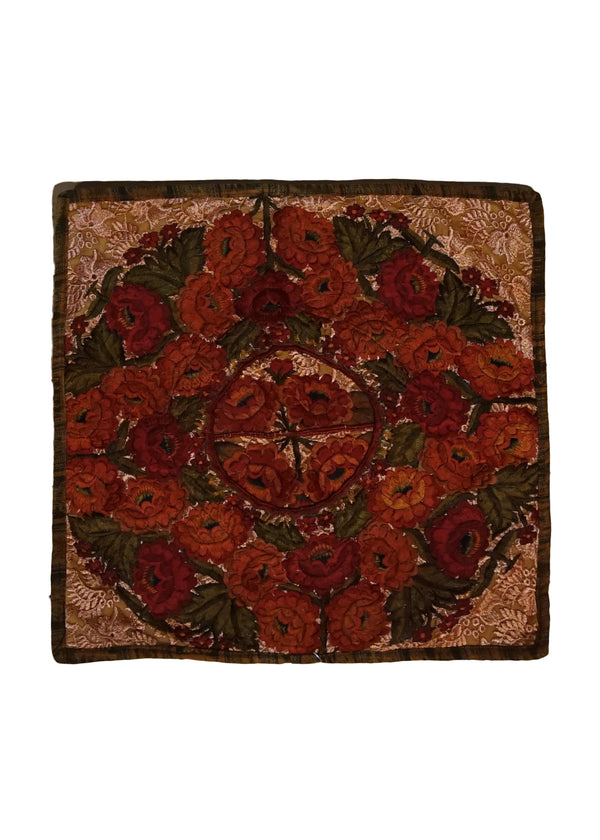 A33918 Persian Rug Handmade Pillow Traditional 1'6'' x 1'6'' -2x2- Red Orange Green Suzani Floral Design