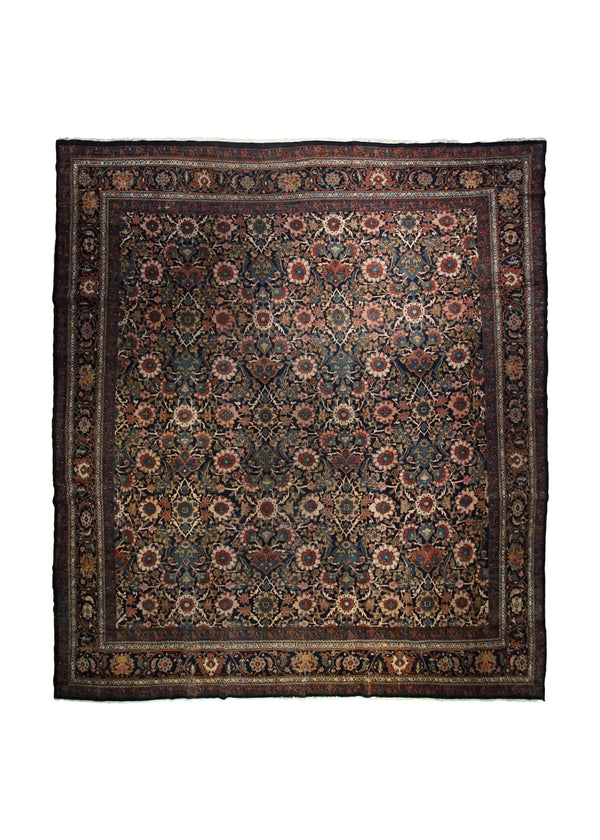 A33978 Persian Rug Senneh Handmade Square Traditional Antique 11'8'' x 12'4'' -12x12- Blue Floral Design