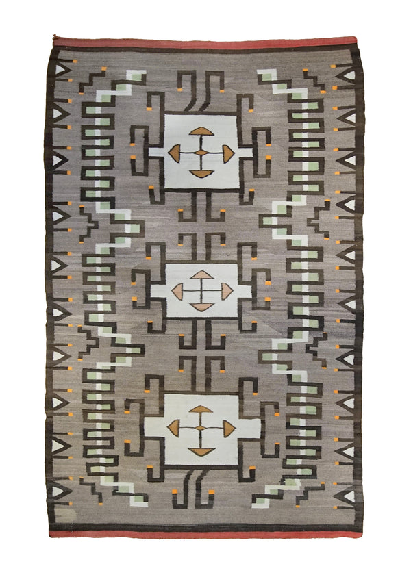 A34146 Native American Rug Navajo Handmade Area Antique Traditional 4'2'' x 7'11'' -4x8- Green Geometric Design