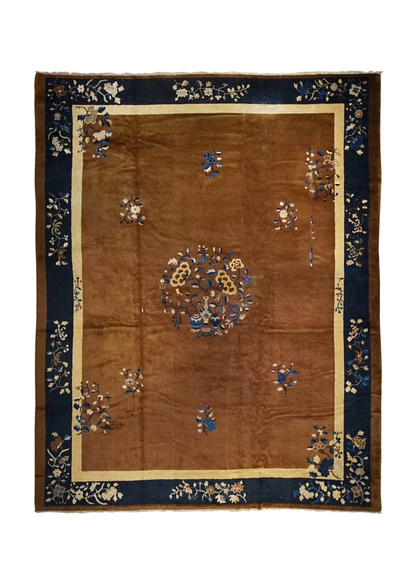 A34502 Oriental Rug Chinese Handmade Area Antique Traditional 9'2'' x 11'6'' -9x12- Brown Open Nichols Design