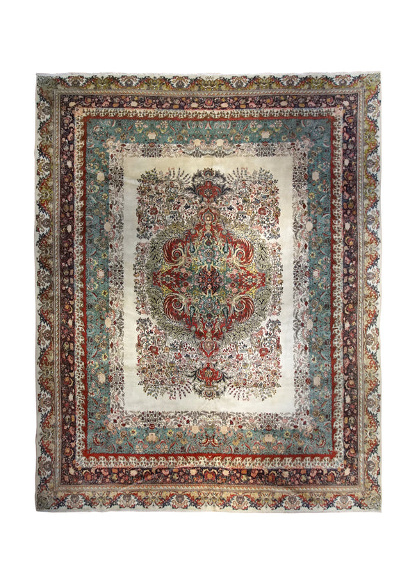 A35005 Persian Rug Tabriz Handmade Area Traditional 12'8'' x 15'10'' -13x16- Green Red Floral Open Field Design
