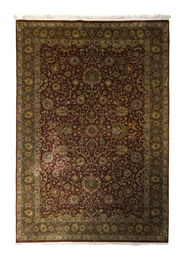A35011 Oriental Rug Indian Handmade Area Transitional 6'1'' x 9'2'' -6x9- Red Green Tea Washed Floral Jaipur Design