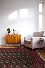 24349 Persian Rug Turkmen Handmade Area Tribal 7'9'' x 10'10'' -8x11- Red Green Bokhara Design_R_R