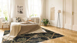 26645 Oriental Rug Indian Handmade Area Modern 8'1'' x 9'10'' -8x10- Black Whites Beige Green Floral Pictorial Design_R