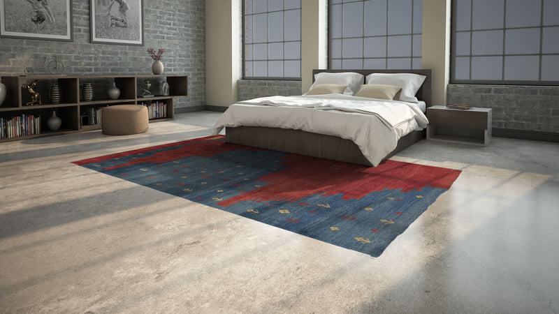 31243 Persian Rug Gabbeh Handmade Area Tribal 6'10'' x 9'8'' -7x10- Red Blue Abstract Design