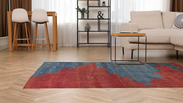 31243 Persian Rug Gabbeh Handmade Area Tribal 6'10'' x 9'8'' -7x10- Red Blue Abstract Design_R_R