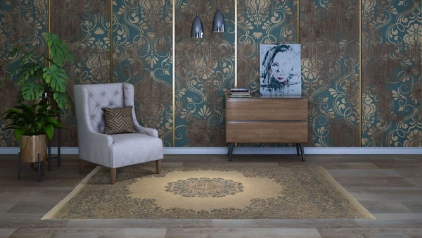 32027 Persian Rug Kerman Handmade Area Traditional 5'9'' x 8'9'' -6x9- Whites Beige Blue Open Field Floral Design_R_R