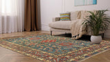 32333 Oriental Rug Afghan Handmade Area Transitional 7'5'' x 9'9'' -7x10- Green Geometric Heriz Design_R_R