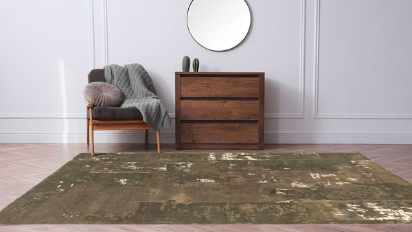 32959 Oriental Rug Indian Handmade Area Modern 8'1'' x 9'11'' -8x10- Brown Green Abstract Design_R_R