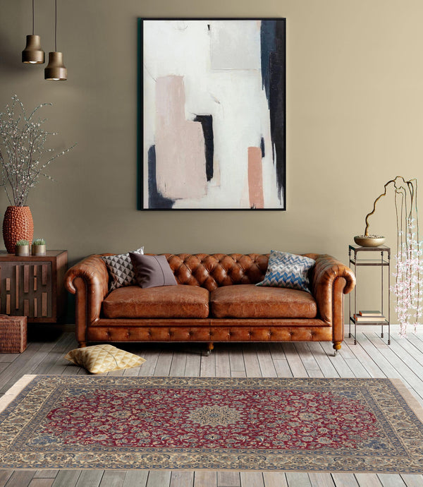 34247 Persian Rug Nain Handmade Area Traditional 4'6'' x 7'8'' -5x8- Red Whites Beige Floral Design_R_R
