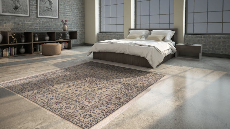 34296 Persian Rug Nain Handmade Area Square Traditional 6'8'' x 6'8'' -7x7- Whites Beige Floral Design
