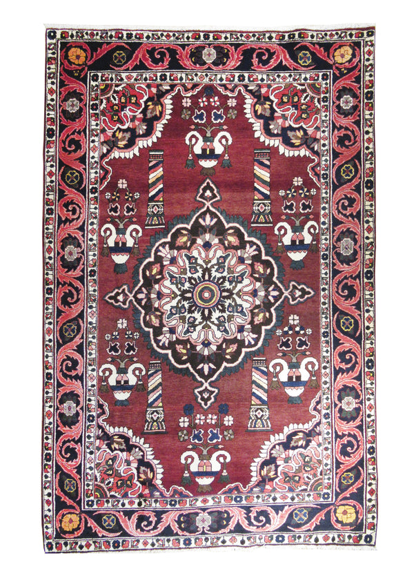 A10013 Persian Rug Bakhtiari Handmade Area Tribal 6'6'' x 10'5'' -7x10- Red Blue Floral Design