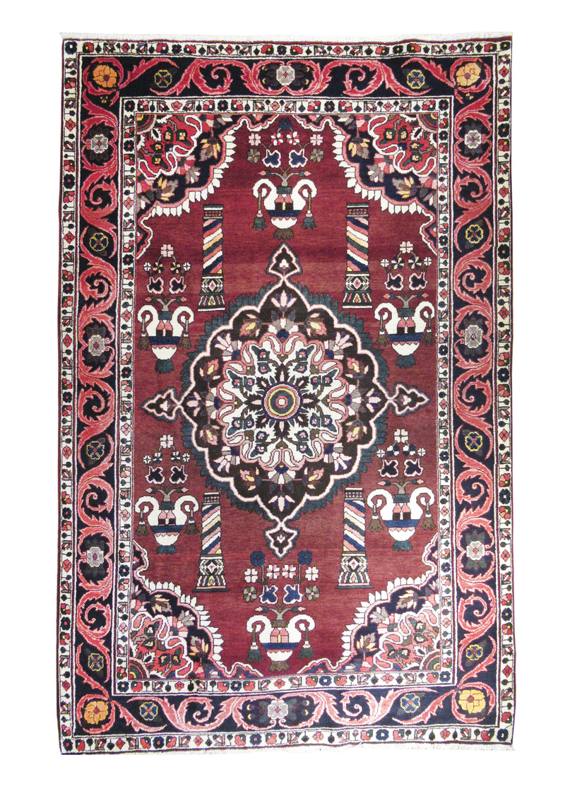 A10013 Persian Rug Bakhtiari Handmade Area Tribal 6'6'' x 10'5'' -7x10- Red Blue Floral Design