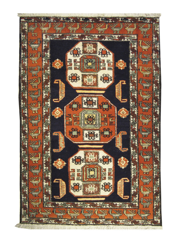 A10078 Persian Rug Ardabil Handmade Area Tribal 4'6'' x 6'8'' -5x7- Blue Orange Geometric Design
