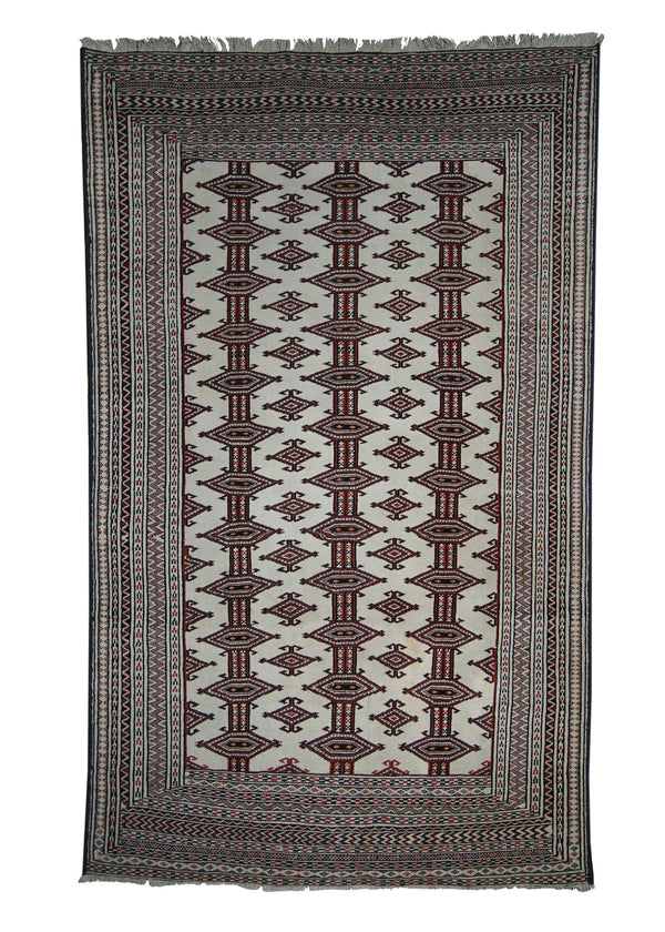 A10116 Persian Rug Turkmen Handmade Area Tribal 3'3'' x 5'3'' -3x5- Whites Beige Geometric Design