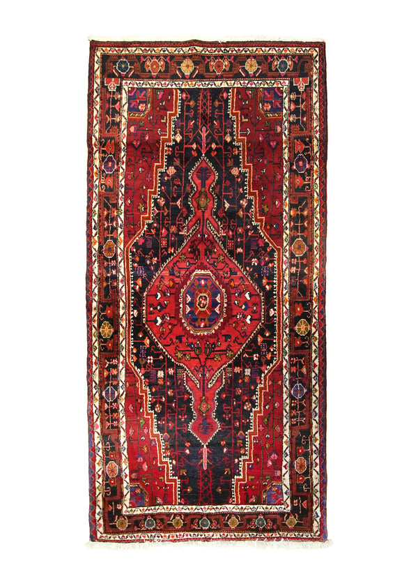 A10125 Persian Rug Nahavand Handmade Area Tribal Vintage 4'7'' x 9'5'' -5x9- Red Geometric Design
