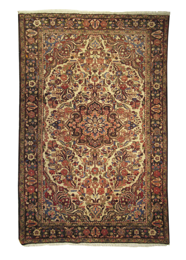 A10165 Persian Rug Hamadan Handmade Area Tribal 4'10'' x 7'5'' -5x7- Whites Beige Red Floral Design