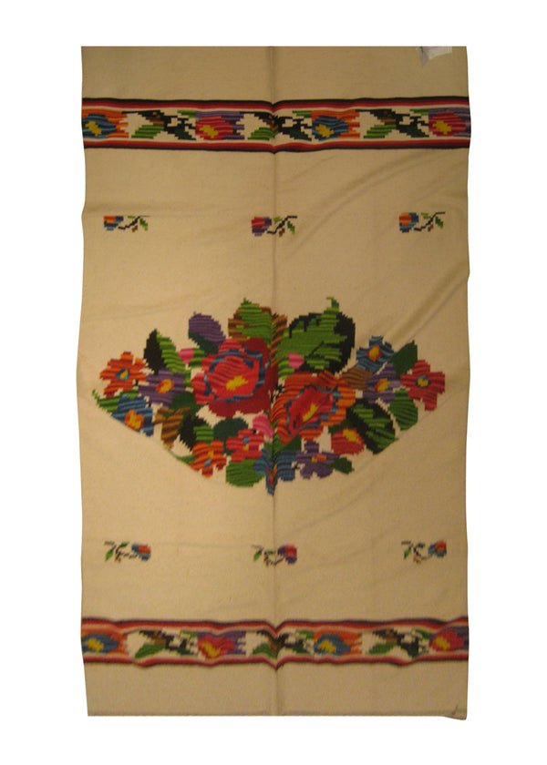 A10210 Native American Rug Mexico Handmade Area Tribal 6'8'' x 4'8'' -7x5- Whites Beige Red Green Geometric Design