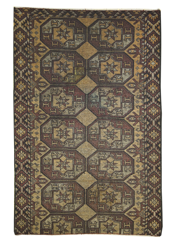 A10213 Oriental Rug Afghan Handmade Area Tribal 3'2'' x 5'0'' -3x5- Yellow Gold Red Geometric Design