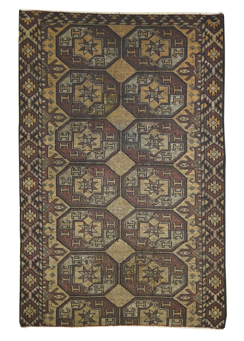 A10213 Oriental Rug Afghan Handmade Area Tribal 3'2'' x 5'0'' -3x5- Yellow Gold Red Geometric Design