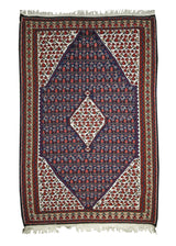A10307 Persian Rug Senneh Handmade Area Traditional Tribal 3'7'' x 5'1'' -4x5- Blue Red Floral Design