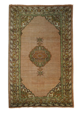 A10337 Oriental Rug Turkish Handmade Area Tribal Antique 3'9'' x 5'8'' -4x6- Pink Green Oushak Open Field Design