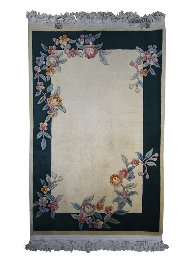 A10358 Oriental Rug Chinese Handmade Area Traditional 3'6'' x 5'6'' -4x6- Whites Beige Floral Design