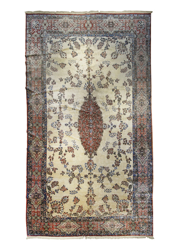 A10365 Persian Rug Kerman Handmade Area Traditional Vintage 11'0'' x 20'0'' -11x20- Pink Blue Floral Design