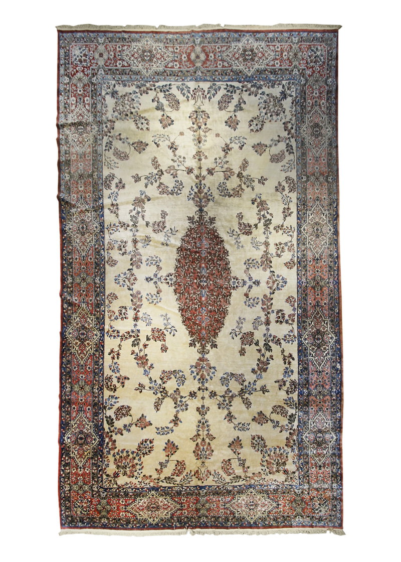 A10365 Persian Rug Kerman Handmade Area Traditional Vintage 11'0'' x 20'0'' -11x20- Pink Blue Floral Design