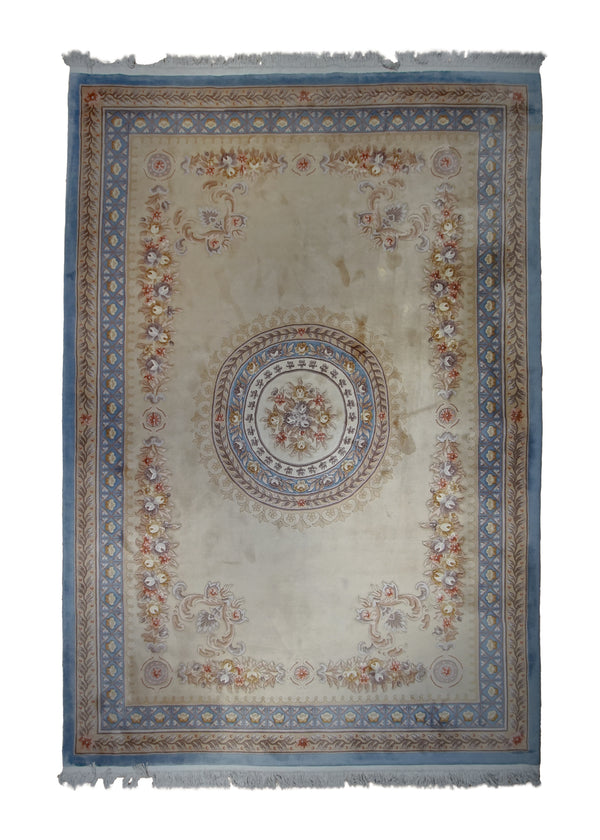 A10367 Oriental Rug Kashmiri Handmade Area Traditional 4'6'' x 7'6'' -5x8- Whites Beige Blue Floral Design