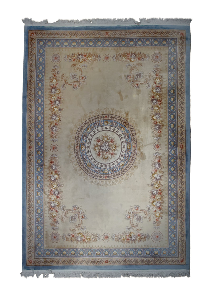 A10367 Oriental Rug Kashmiri Handmade Area Traditional 4'6'' x 7'6'' -5x8- Whites Beige Blue Floral Design