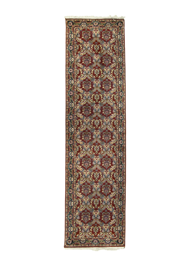 A10379 Oriental Rug Indian Handmade Runner Traditional 2'7'' x 10'0'' -3x10- Red Blue Floral Design.jpg