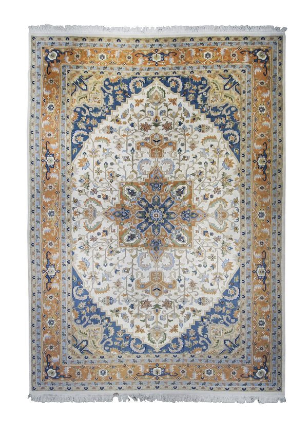 A10444 Oriental Rug Indian Handmade Area Transitional Tribal 9'10'' x 14'0'' -10x14- Whites Beige Orange Blue Heriz Floral Design