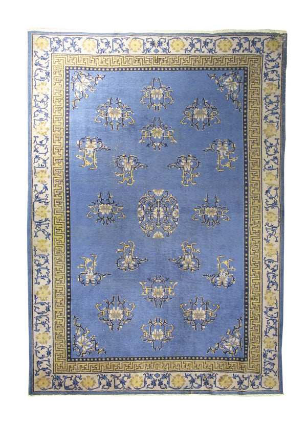 A10458 Oriental Rug Chinese Handmade Area Traditional 6'12'' x 9'7'' -7x10- Blue Yellow Gold Floral Design