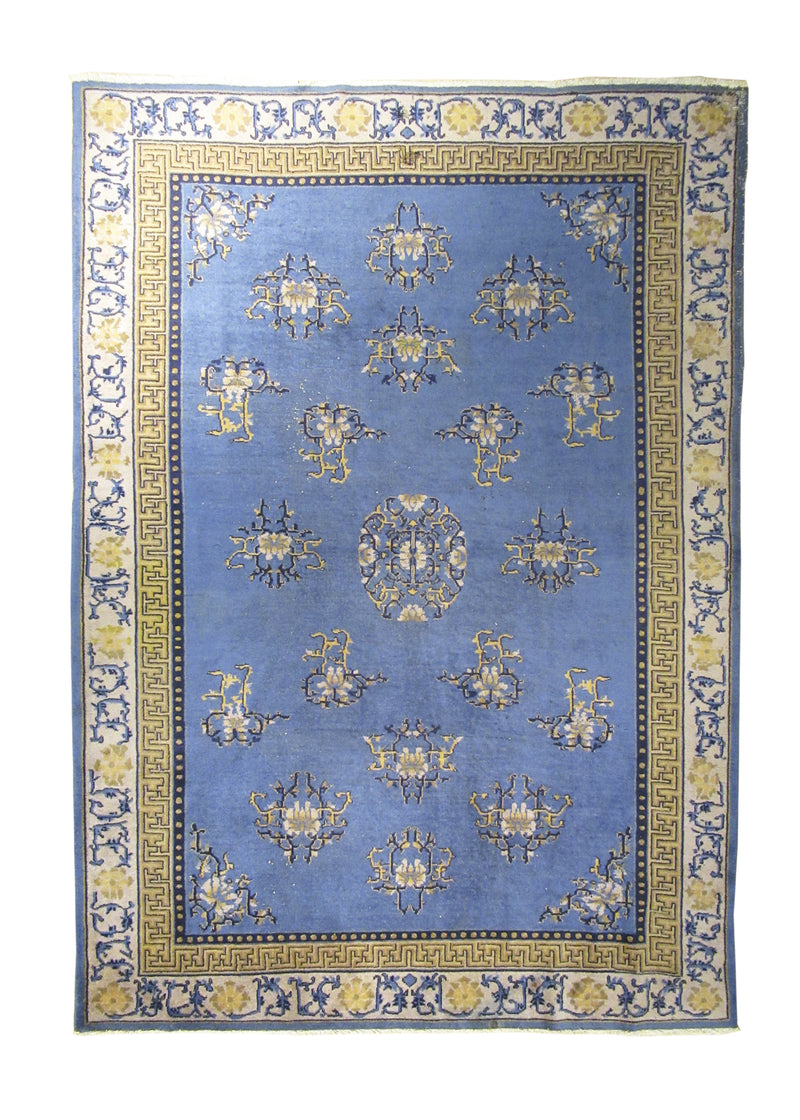 A10458 Oriental Rug Chinese Handmade Area Traditional 6'12'' x 9'7'' -7x10- Blue Yellow Gold Floral Design
